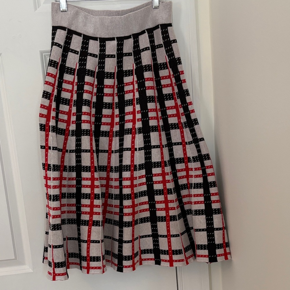Plaid A-Line Skirt in Black, Red, and Gray